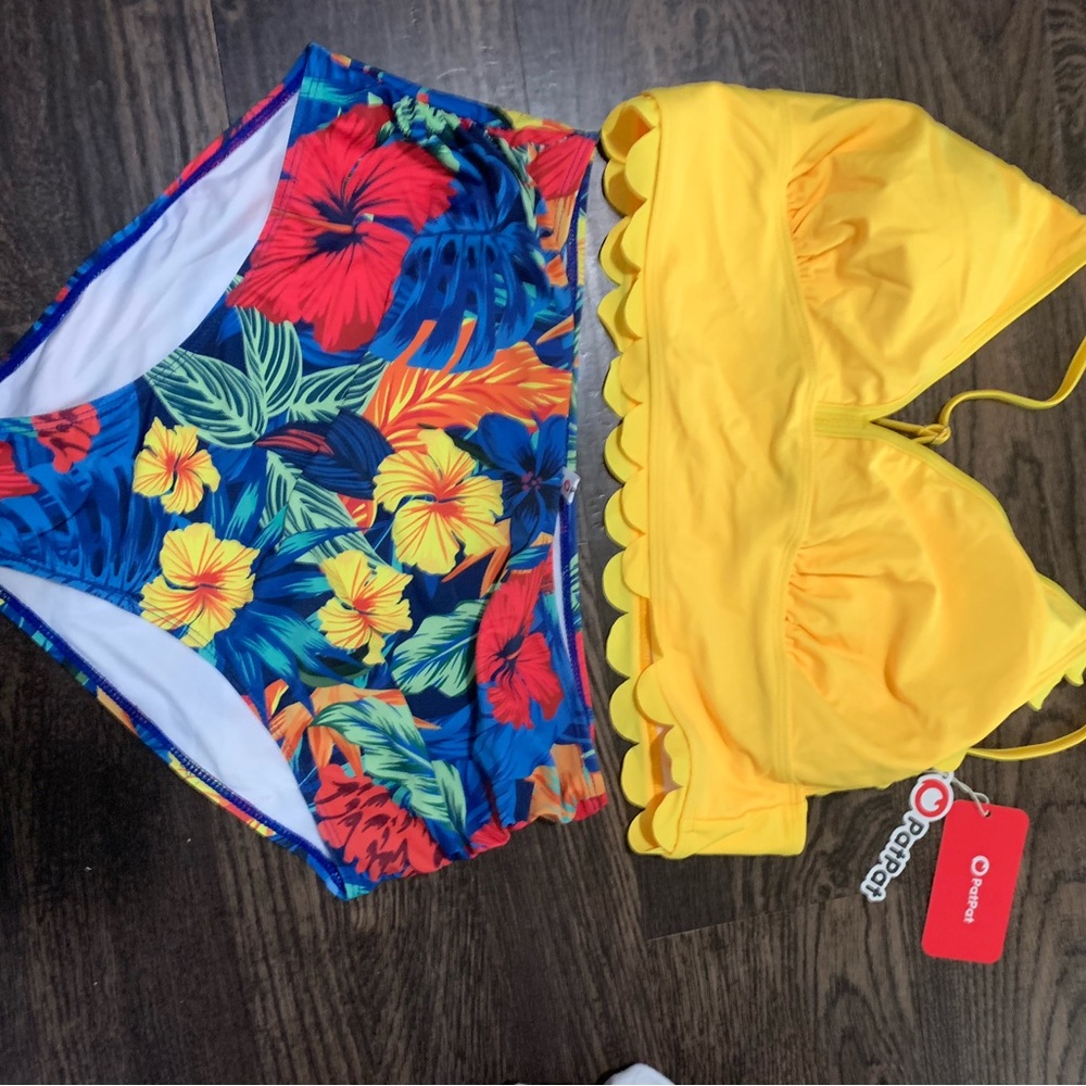 PatPat Yellow and Floral Bikini Set